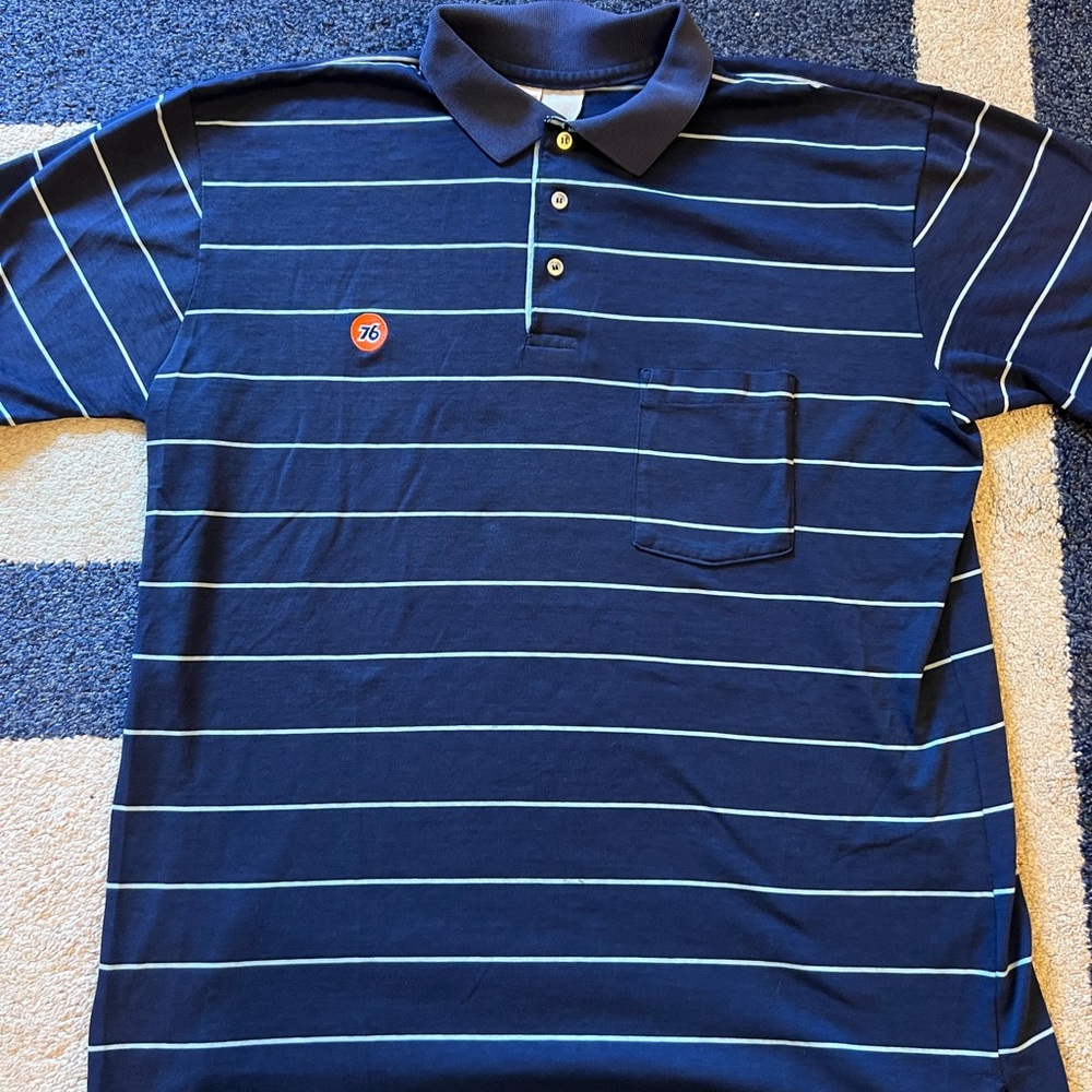 Union 76 Gas Station Striped Polo Logo Shirt Size XL Rare and Vintage